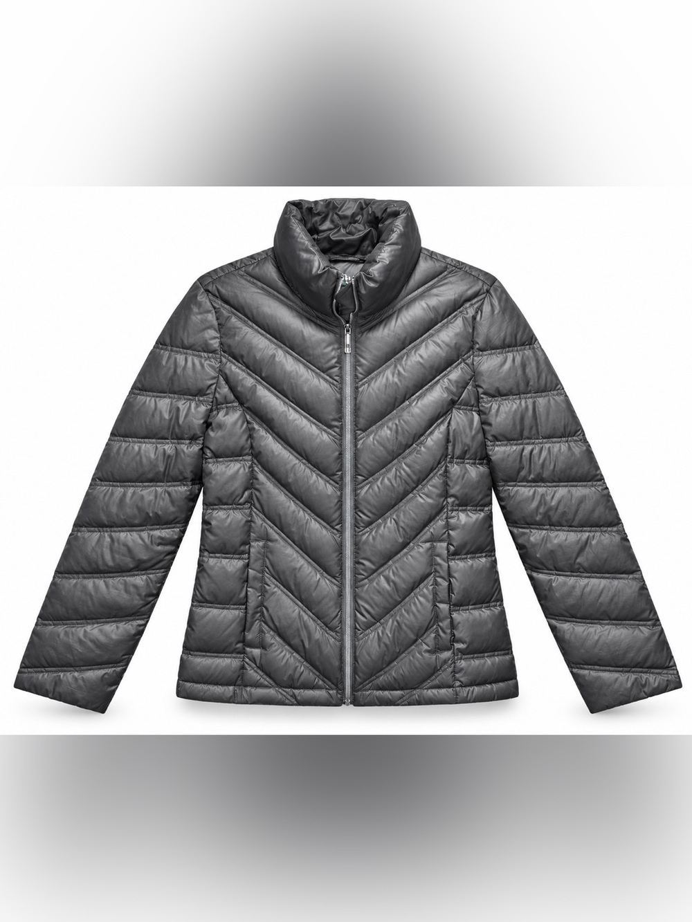 Kenneth Cole Reaction Women’s Small Gray Chevron Quilted Puffer Jacket Full Zip